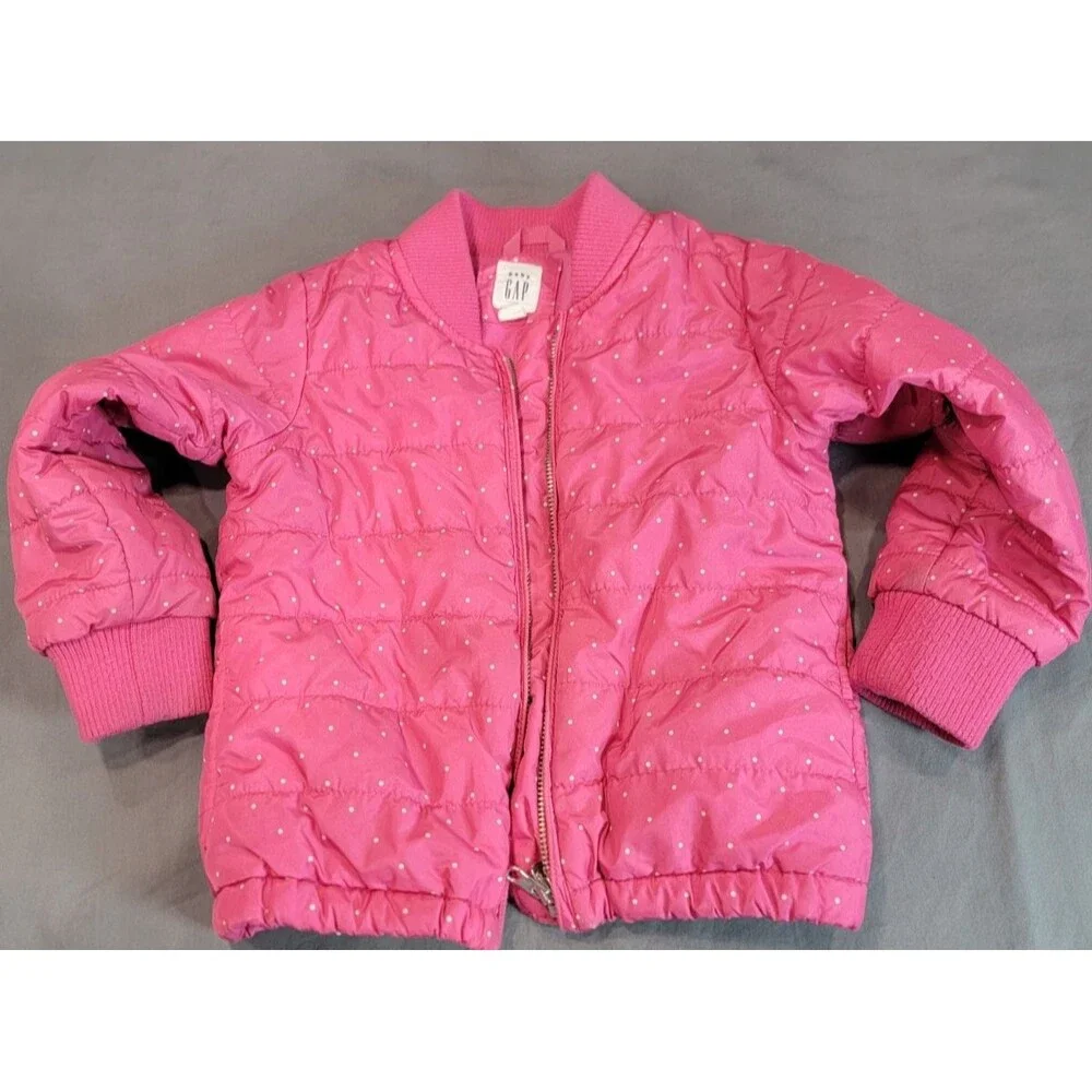 GAP Kids Girls Pink Polka Dot Puffer Jacket Size 4Y Zip Front